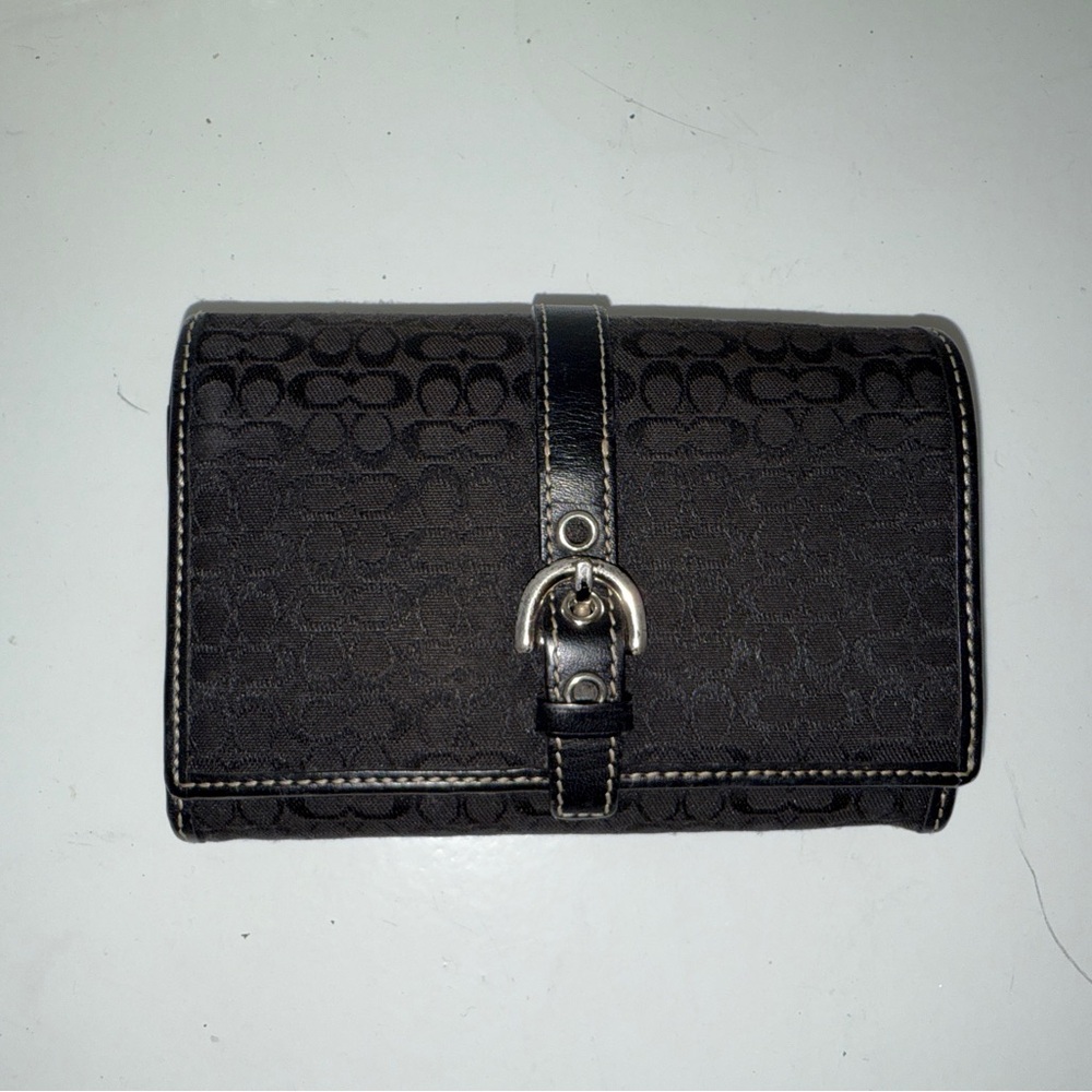 Coach Black Signature Wallet with Silver Buckle- vintage